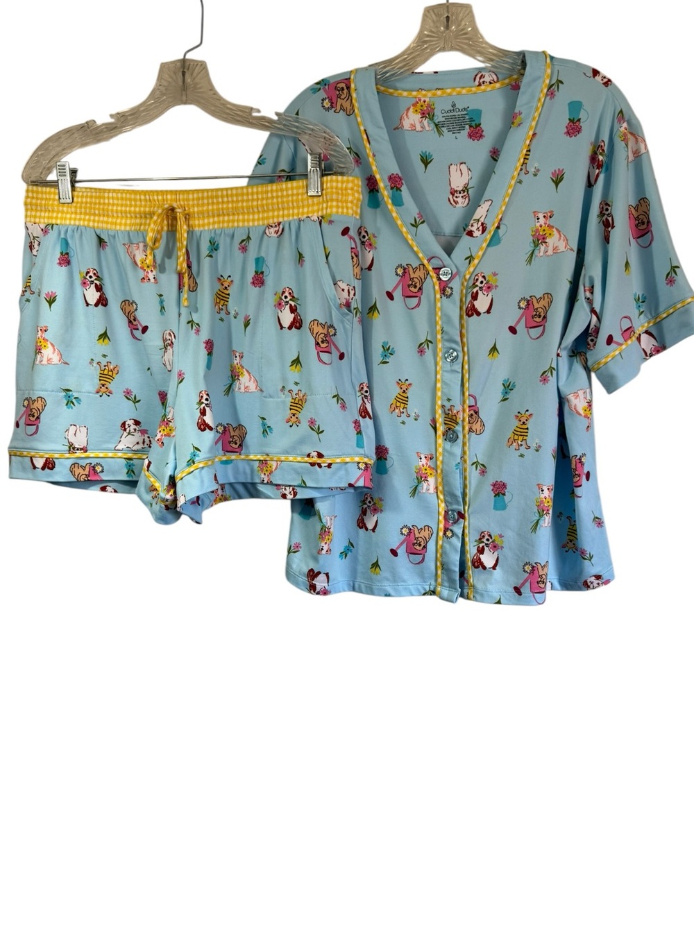 Cuddl Duds Womens Blue Dogs Short Sleeve Pajama Top and Short Set Sz Large - Picture 2 of 11